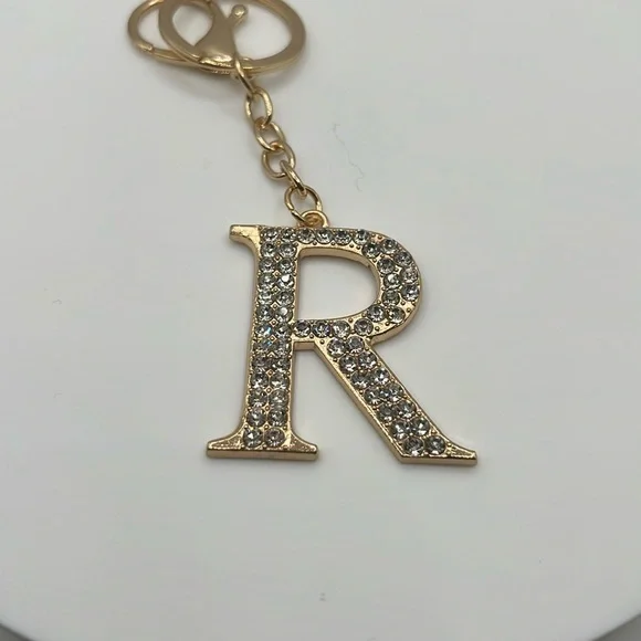 172. Gold Rhinestone Initial R Keychain - Picture 2 of 2